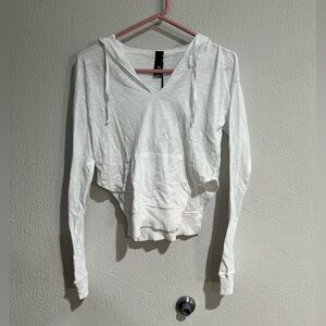 bobi White Lightweight V-Neck Hoodie
